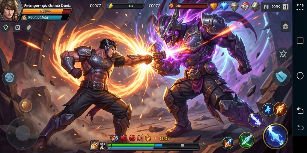 Tampilan gameplay C0077 yang mendebarkan dengan pertarungan seru.