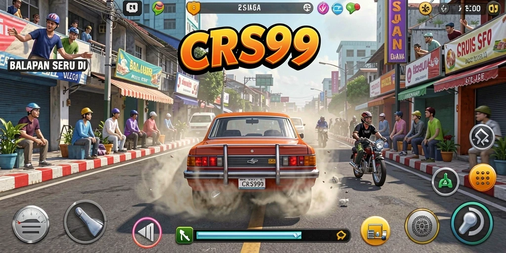 Screenshot gameplay CRS99 memperlihatkan aksi balap yang seru dan menegangkan.