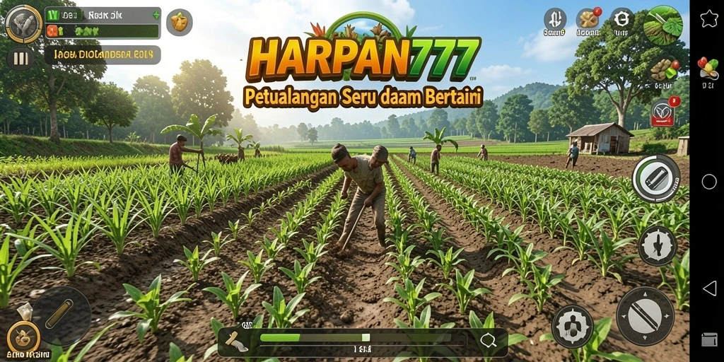 Tampilan gameplay HARAPAN777 dengan kegiatan bertani yang seru.