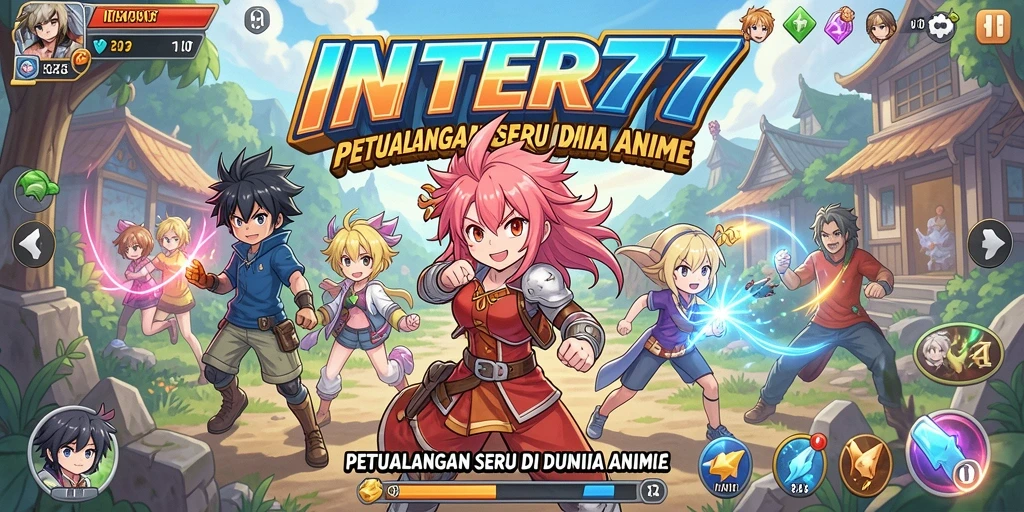 Screenshot gameplay INTER77 yang menampilkan karakter anime dalam pertempuran.