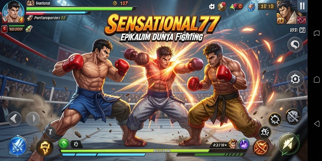 Tangkapan layar dari gameplay SENSATIONAL77 dengan aksi pertarungan yang intens.