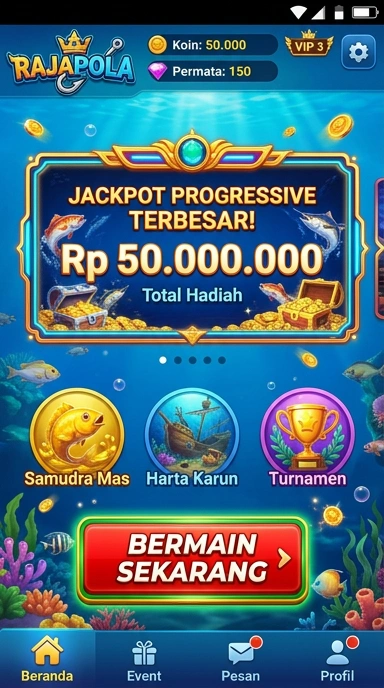 Tampilan beranda aplikasi rajapola yang menarik dan intuitif.
